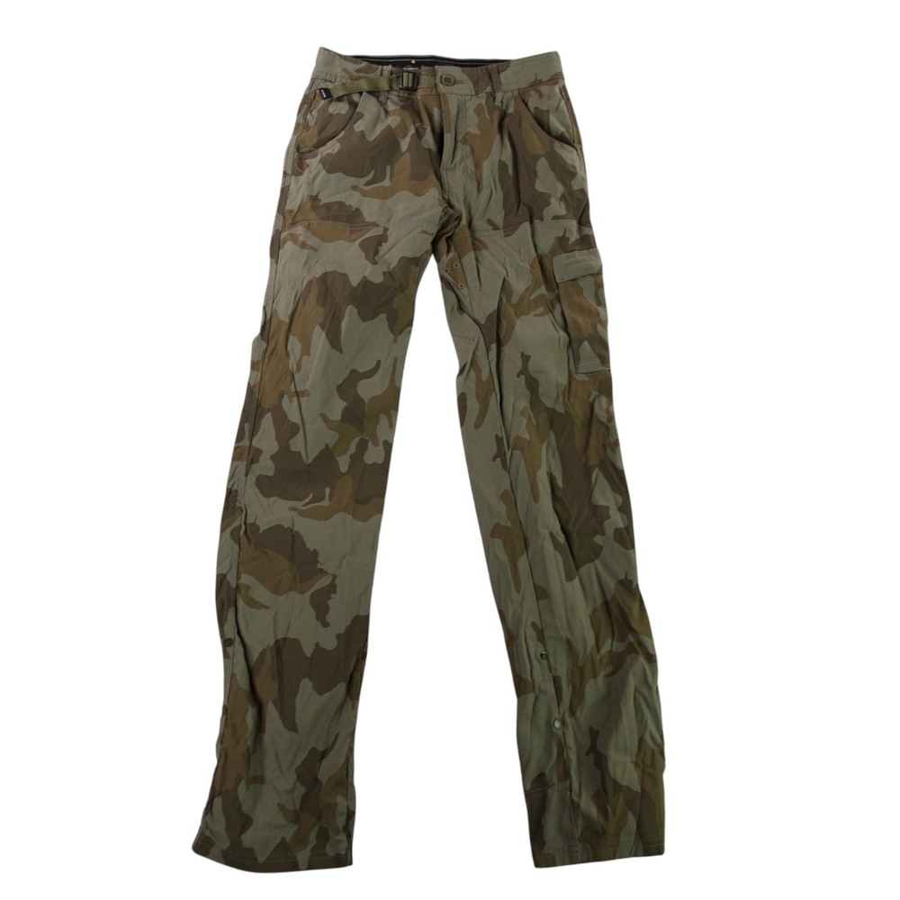 prAna Cargo Pants Men 28x36 Green Camo Relaxed Fit Hiking Outdoor Belted